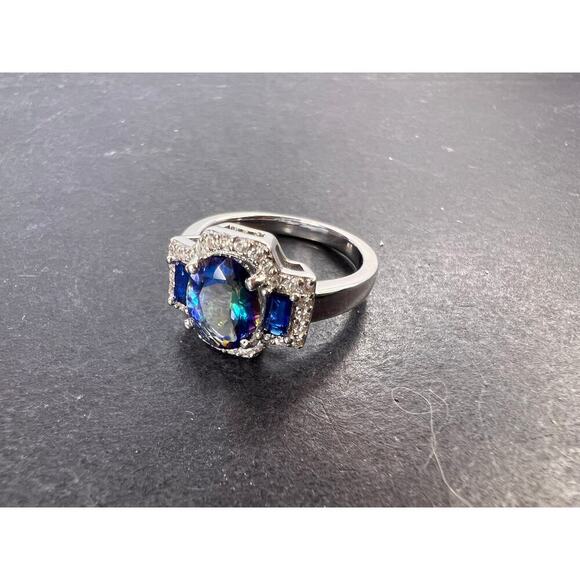 Blue Petalite Rhodium Over Sterling Silver Ring - Picture 4 of 11